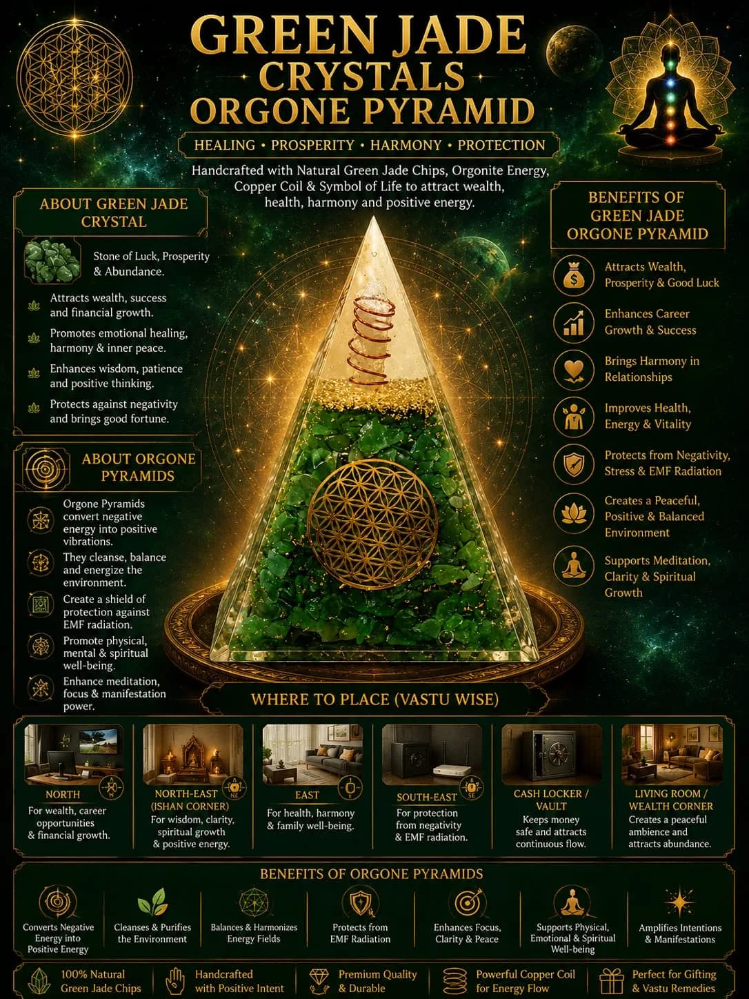 Green Jade Tall Orgone Pyramid thumbnail 2